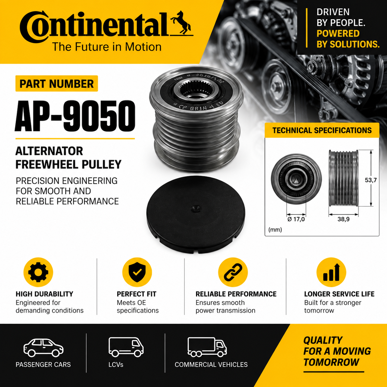 CONTINENTAL AP-9050 ALTERNATOR PULLY